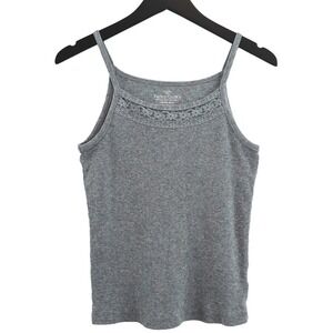 Faded Glory Tank Top Girls Large 10-12 Gray Ribbed Lace Trim Cami Kid Fashion